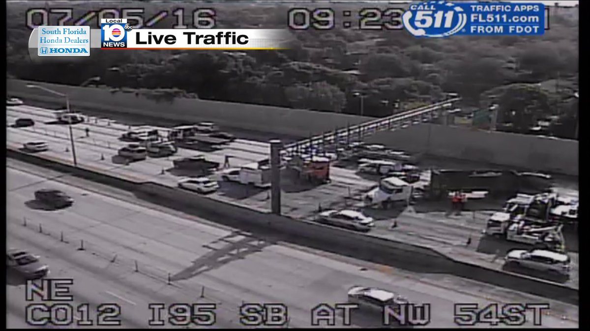 TRAFFIC ALERT-- 3 lanes blocked on I-95 NB and NW 54th St #TRAFFIC #MIAMI https://t.co/2fI8YIHZoG