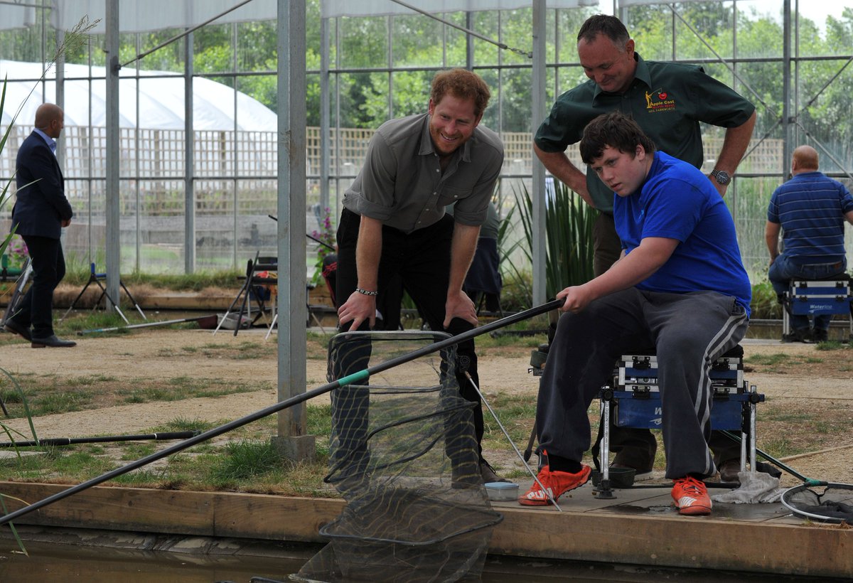 Prince Harry visits the UK's first indoor angling centre <a href="/CastNorthWest/">Cast North West</a> which is helping disadvantaged young people