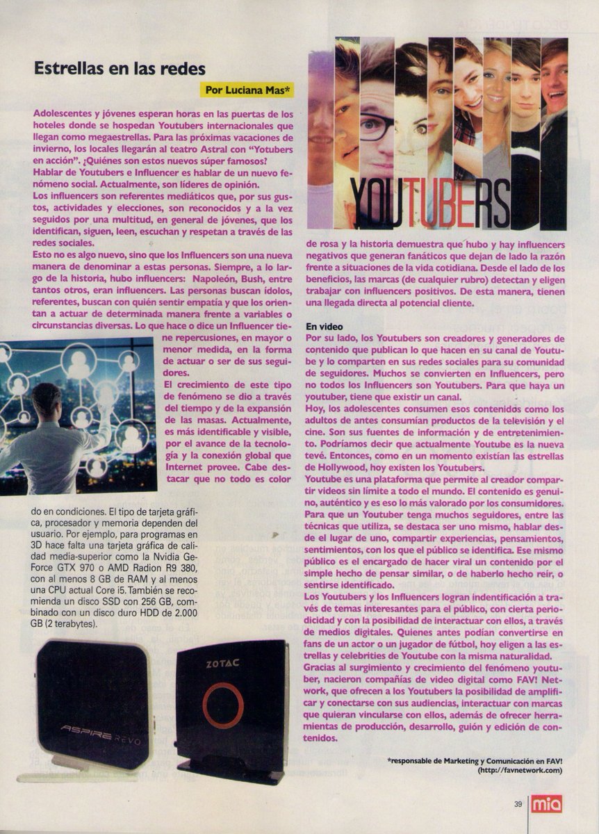 DKPress_'s tweet photo. Espectacular nota sobre #youtubers con @Lulimass de @favnetwork en la @RevistaMia !!! https://t.co/vUTbTwqJmC
