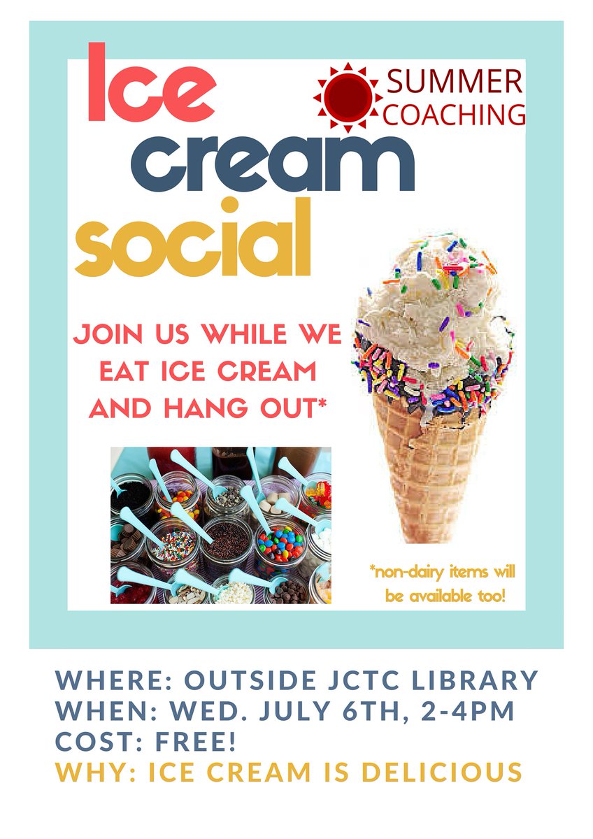Summer_Coaching's tweet photo. Don't forget the ice cream social is tomorrow! If it rains we will be in Health Sciences Hall,  left of library https://t.co/jOEU04vzD7