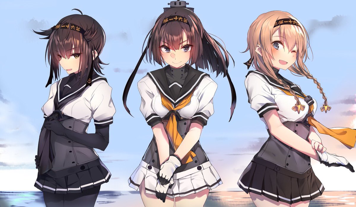 アザレアの花園 エア冬コミ 夏コミ新作宣伝です 装甲枕先生 Armor Pillow に描いていただいた カッコ可愛い秋月型の3人 秋月 照月 初月のプレイマットです サイズは600 350 是非是非よろしくお願いします