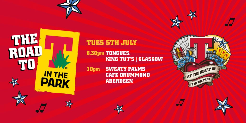 TennentsLager's tweet photo. Tonight on the #RoadToTITP: @Tonguesmusic live @KingTuts and #SweatyPalms are at Aberdeen's @CafeDrummond https://t.co/8iQqed9z3J