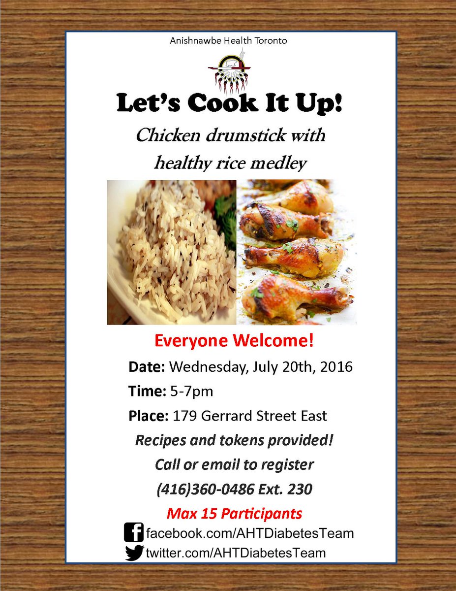 AHTDiabetesTeam's tweet photo. Let's Cook it Up! 
Wednesday, July 20th, 2016
Chicken drumstick with healthy rice medley.
#aboriginal @anishnawbe https://t.co/l1yNq91a1B