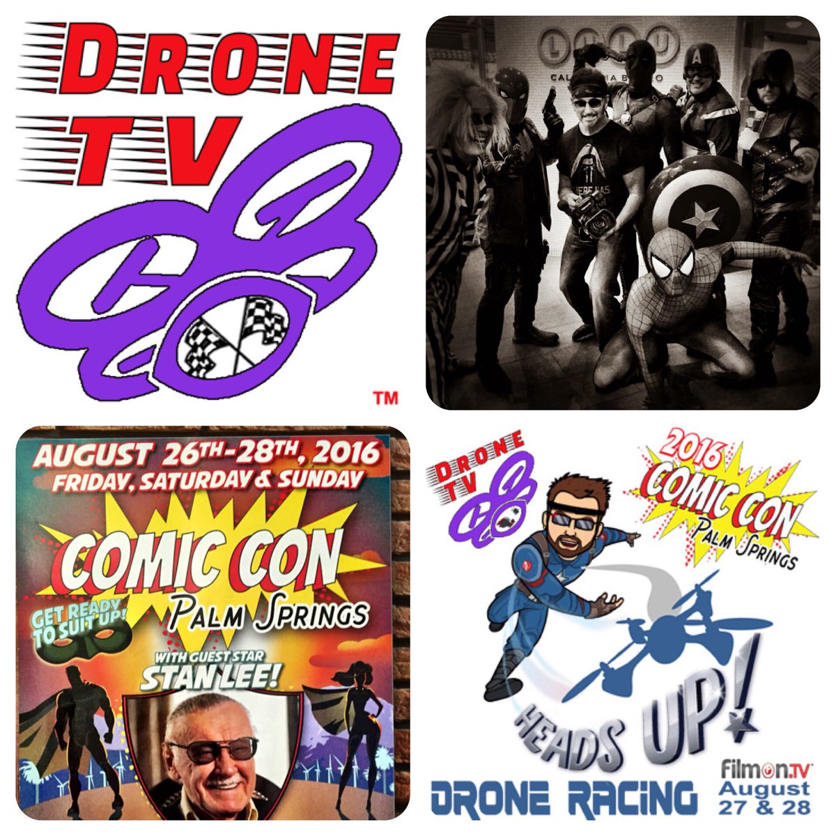 DroneShotz's tweet photo. #FPV #UAV #DroneRacing at #ComicCon #PalmSprings  Cash Free booth Ask How TV coverage #StanLee Sponsorships too https://t.co/pNWvmeVcqI