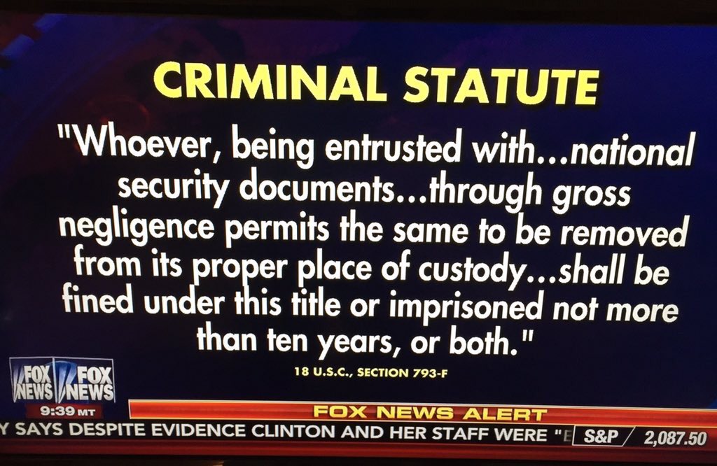 Read the criminal statute Hillary Clinton violated