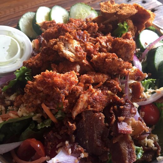 Spice up your night with hot chicken on our Southern salad. <a href="/walkeatnash/">Walk Eat Nashville</a> #edleysbbq