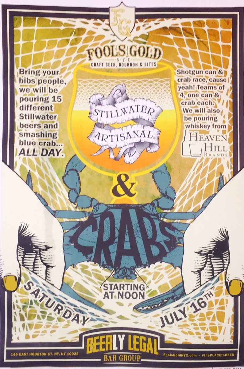 FoolsGoldNYC's tweet photo. Join us July 16th for Crabfest! 15 awesome #beers from @Stillwater_Art &amp; #whiskies from @heavenhill #theplacetobeer https://t.co/62jaRkRuZL