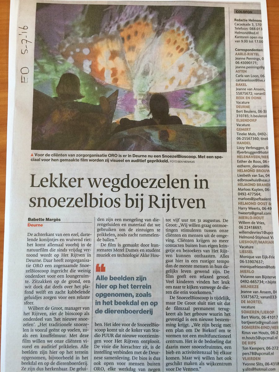 mpragt's tweet photo. Vandaag in @ED_Helmond een mooi artikel over de SnoezelBioscoop van ORO op Het Rijtven met @WdgrootDe https://t.co/DaCWmWtcKU