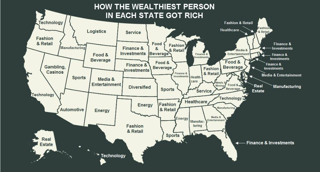 Forbes's tweet photo. How did the wealthiest person in your state get rich? Find out here: https://t.co/jlQlzUqe1M https://t.co/j946eC3GEm