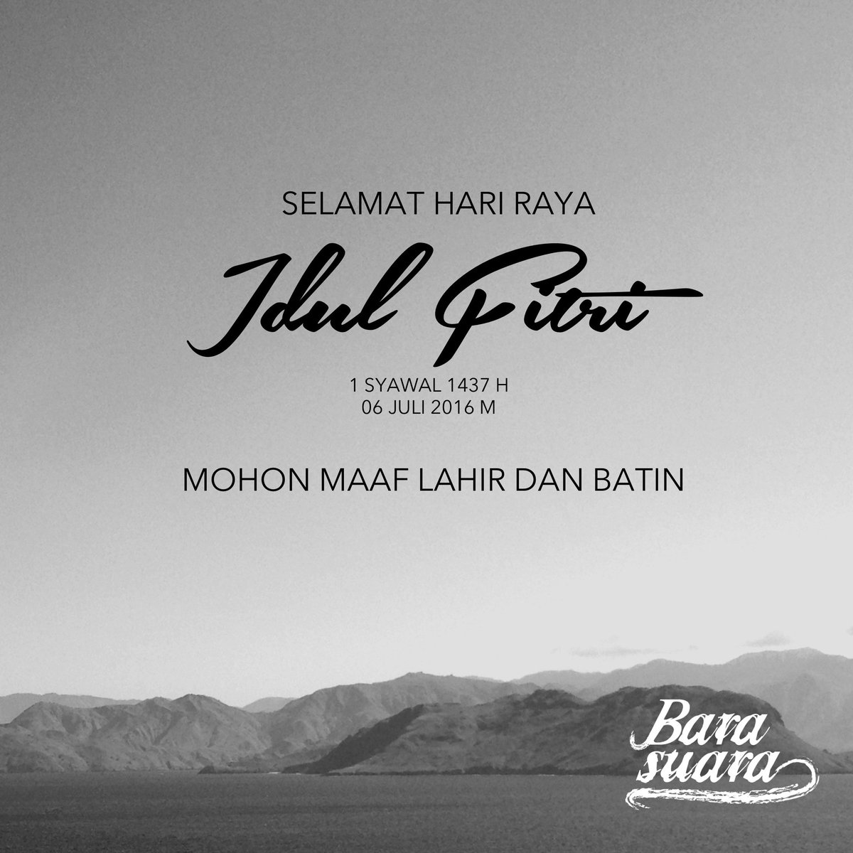 BARASUARA's tweet photo. Halo kawan-kawan! Dengan berbahagia, segenap keluarga besar Barasuara mengucapkan SELAMAT HARI RAYA IDUL FITRI! https://t.co/8iQnHvwGZm