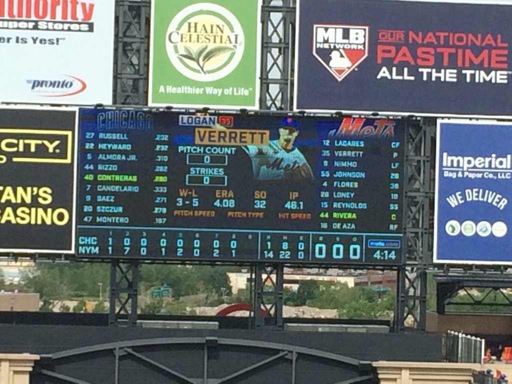 64inningstretch's tweet photo. #30in44 In my 29th game Sunday @Mets  duffed up  @Cubs 14-3. Mets pitcher Syndergaard superb. 1 game to go. https://t.co/3i0BsJlGBz