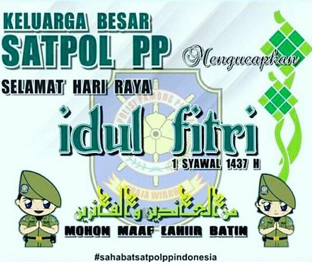 Satpol PP Kota Surabaya mengucapkan, Selamat Hari Raya Idul Fitri 1437 H, mohon maaf lahir dan batin #satpolppsby