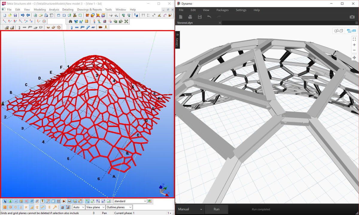 mpdiker's tweet image. Voronoi on Sinus Hill in @Tekla using @DynamoBIM.
Testing getting solids from Tekla into Dynamo..