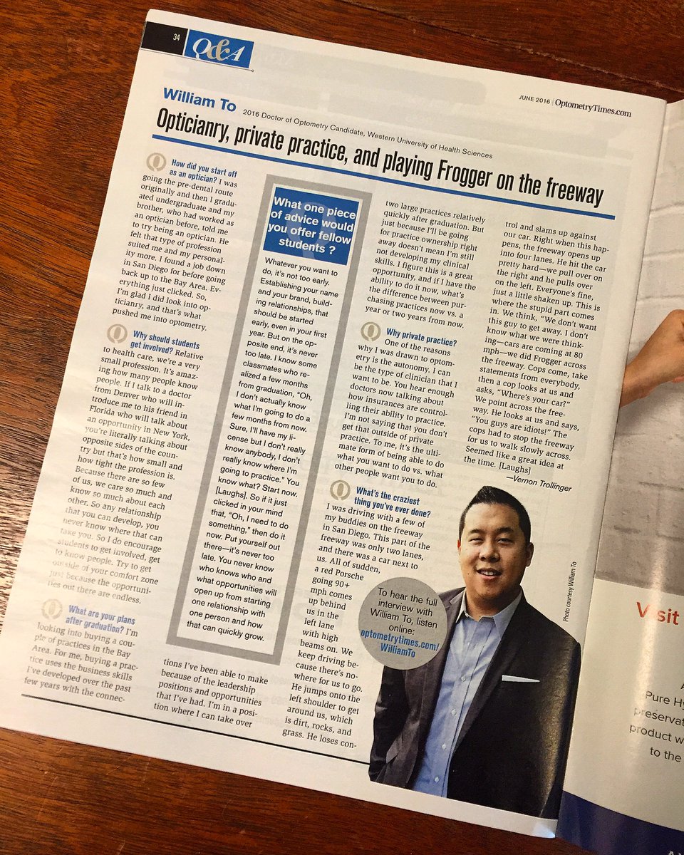 thetravelingOD's tweet photo. That guy looks familiar. Back cover of the @OptometryTimes, June 2016 #optometry #wuco2016 #optometrytimes https://t.co/t8OMpzSxW8