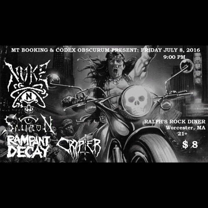CodexObscurum's tweet photo. This Friday in Worcester, Nuke, Sauron, Rampant Decay, &amp; Crypter. #worcester #Metal #Massachusetts https://t.co/GHzbCGGvcN