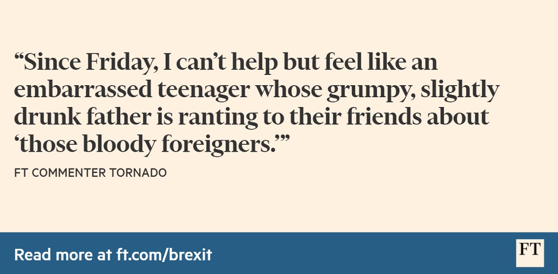 FT's tweet photo. Some of the FT's millennial readers share their reaction to the Brexit vote https://t.co/kuHCxz7Z4I https://t.co/kpZZkdd3GU