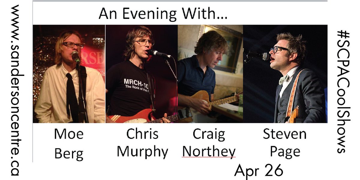 SandersonCentre's tweet photo. #SCPACoolShows announces Moe Berg, Chris Murphy, Craig Northey, Steven Page https://t.co/BjdfNRWPWp