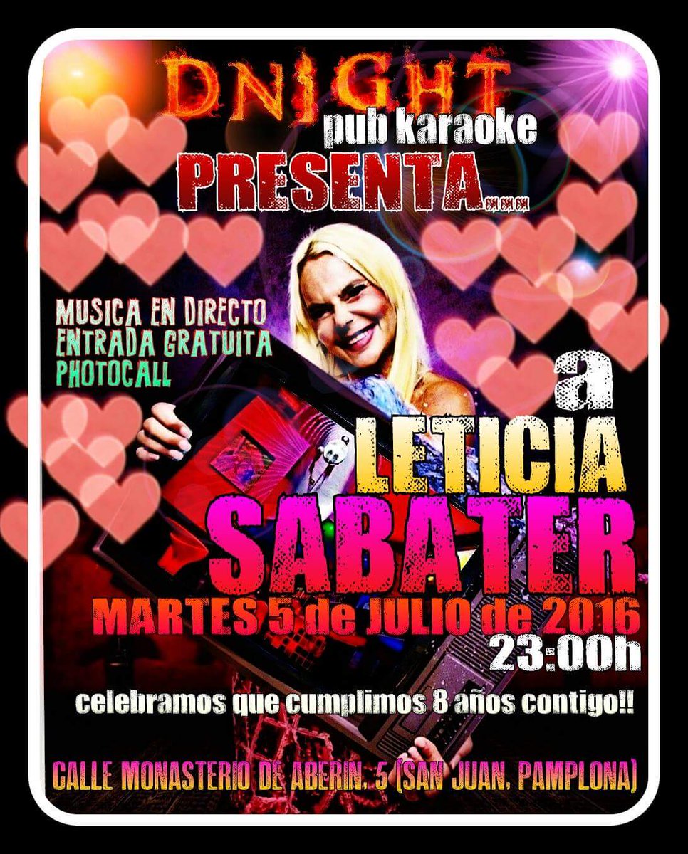 DnightPub's tweet photo. Si venís hoy, podréis conocer a LETICIA SABATER!
Entrada gratuita! https://t.co/cCg9cvhJVt