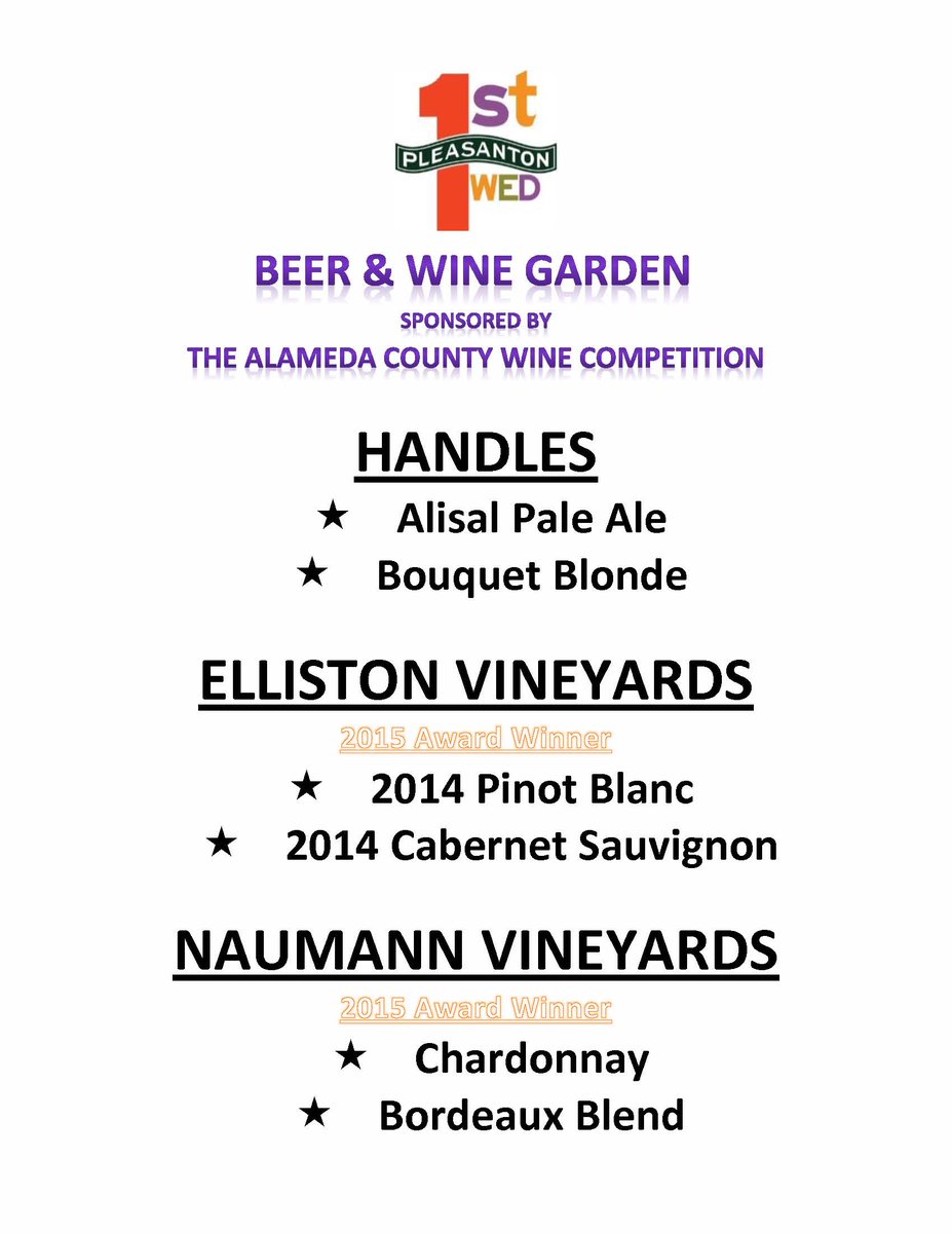 PleasantonDT's tweet photo. Enjoy Beer and Wine during tomorrow's 1st Wednesday Street Party from 6-9pm on Main Street. #beer #wine #1stWed https://t.co/PuuU2eB0Jz