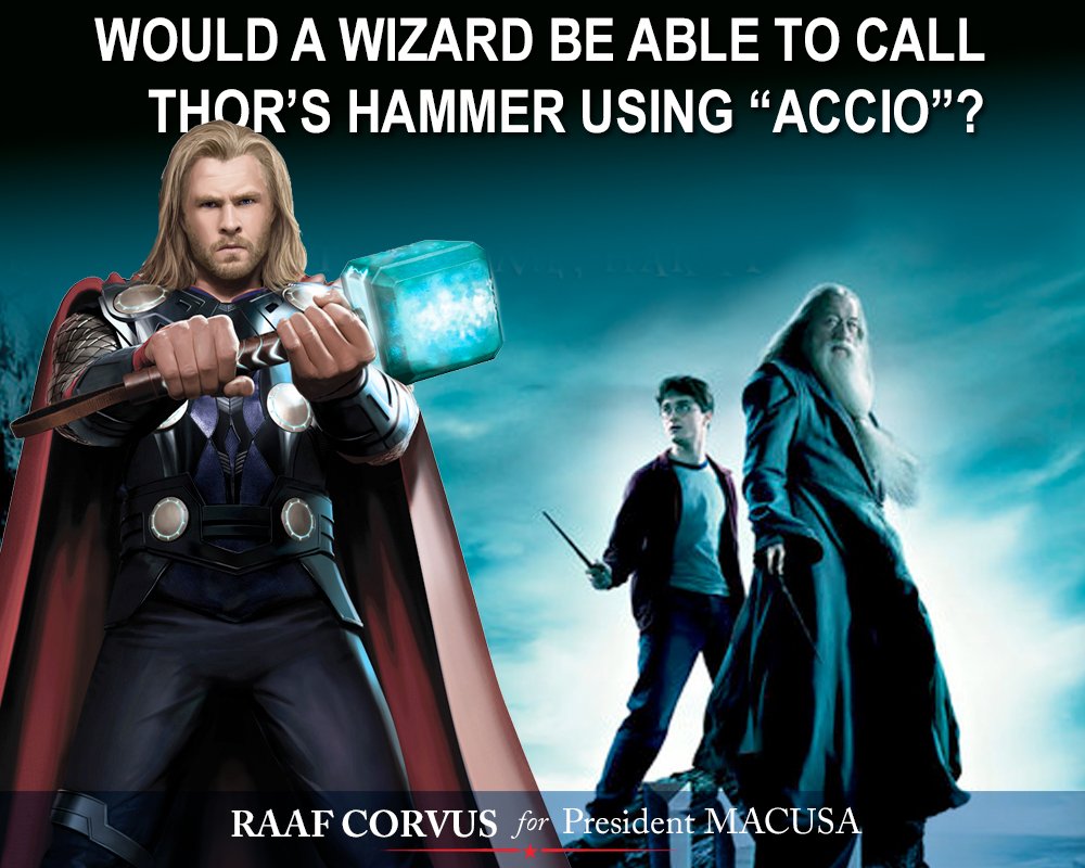 RaafCorvus's tweet photo. What do you think? Could a wizard, even a powerful wizard, call Thor's hammer? @pottermore @thorofficial https://t.co/wUd9AJO7hu