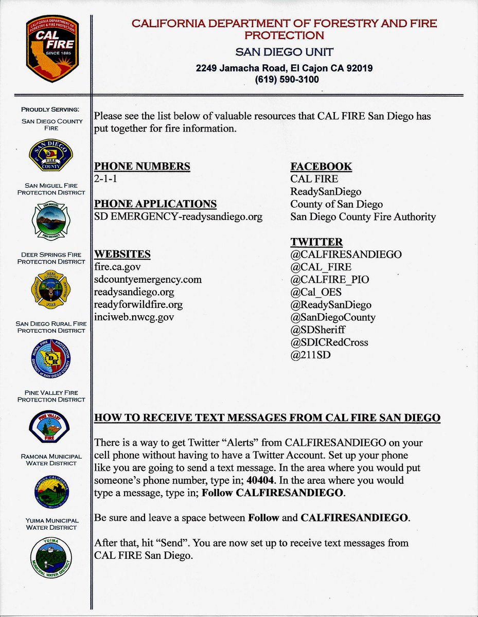 CALFIRESANDIEGO's tweet photo. Please click on photo below for valuable resources to stay updated for fire information in San Diego County. https://t.co/ONYcXzlZlT