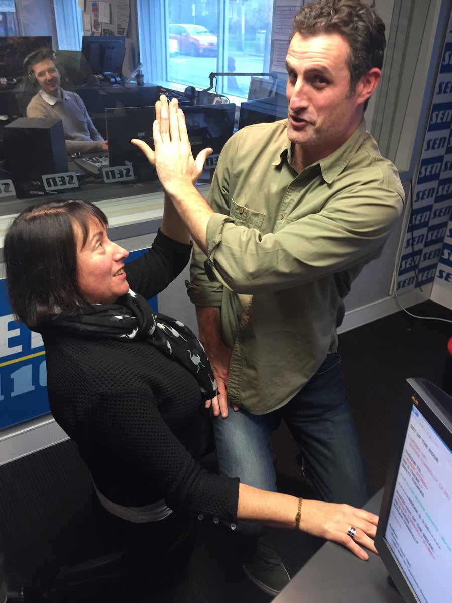AndyMaherDFA's tweet photo. Things got odd when @CoachLisaA and @largeOra played Dunny Flusher Tiggy post-show @SENAfternoons #PleaseWashHands https://t.co/MKnJqNyaLN