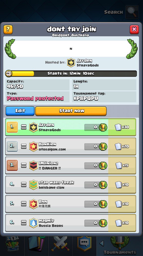 LoftierAnt7026's tweet photo. @ClashRoyale wtf I accidentally created a tournament, why can't I end it and get a refund? This is so stupid https://t.co/ByF0FVUAlW