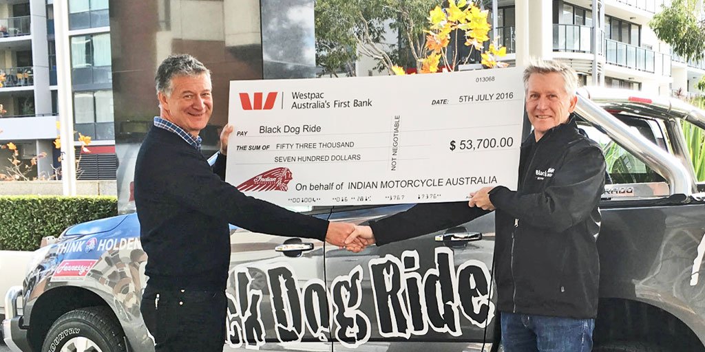 blackdogride's tweet photo. Today @IndianBikesAU handed #BlackDogRide a cheque from their LE Indian Chief Vintage MC Auction! Wow, TY Indian MC! https://t.co/5PiNjIoYuj