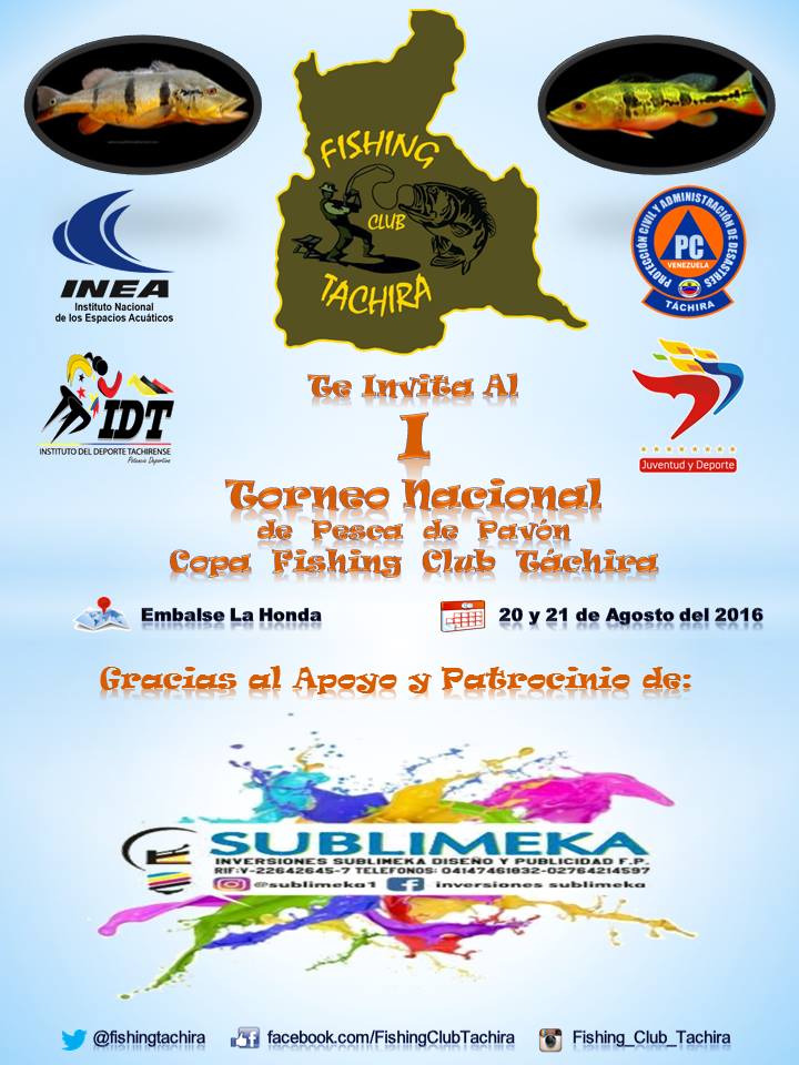 FishingTachira's tweet photo. Saludos a nuestro nuevo patrocinador @sublimeka1 cada dia son mas #CopaFishingClubTachira 20 y 21 de agosto https://t.co/jRujVhRMMs