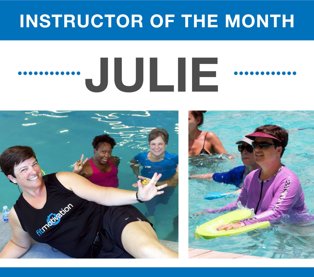 CalFit's tweet photo. Join Julie for an Aqua class at the Natomas, Sunrise, Rocklin, Arden & Roseville locations! #instructorofthemonth https://t.co/vCHrnmCNSB