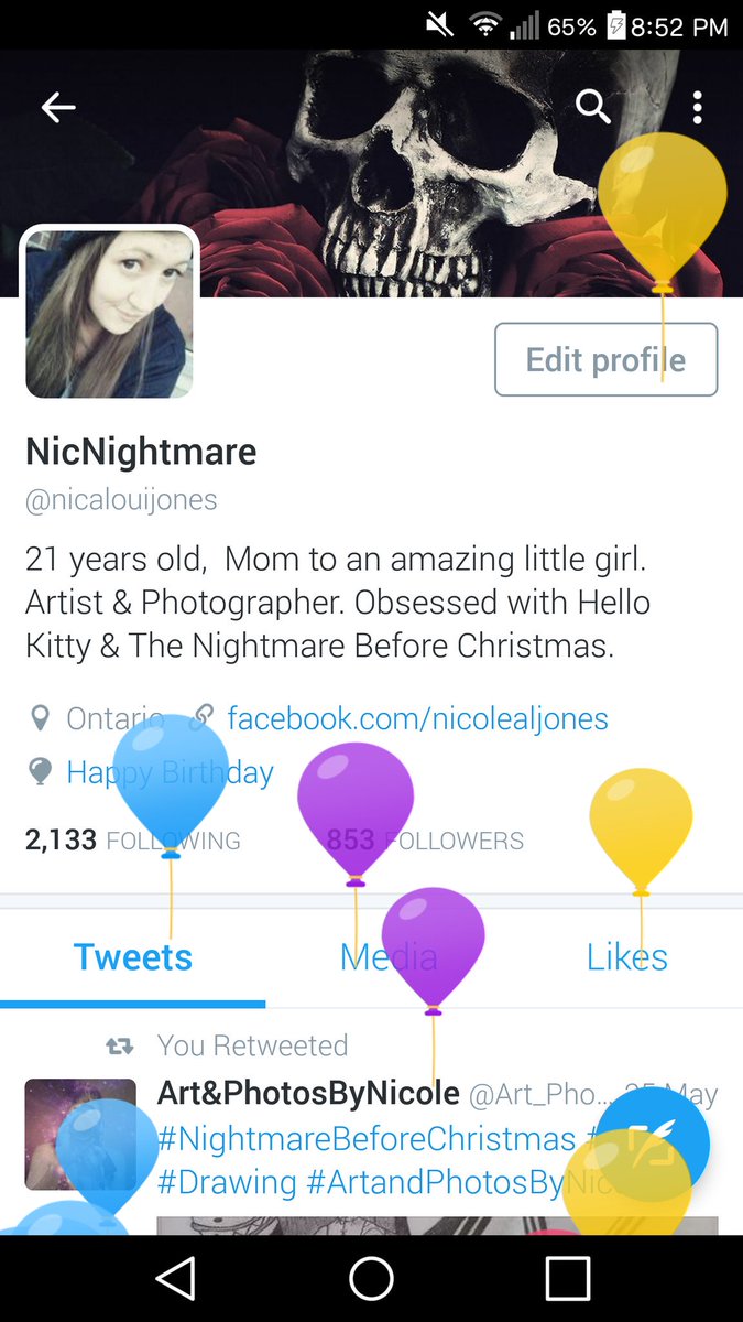 nicalouijones's tweet photo. I wasn't aware twitter did this on your birthday lol #balloonseverywhere https://t.co/eKdmhhAhzR