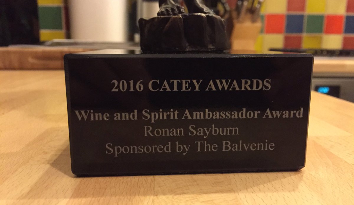 Very pleased to have won a Catey this evening for Wine and Spirit Ambassador <a href="/Caterertweets/">The Caterer</a> @67pallmall