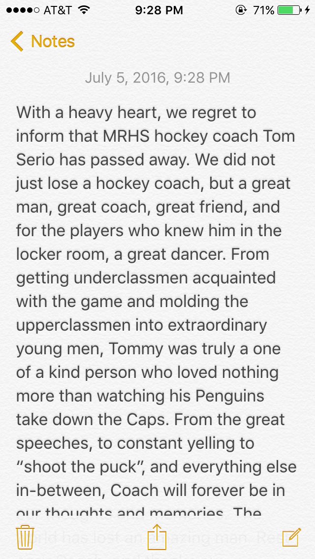 mrhspuck's tweet photo. Rest in peace, Coach. #playforTommy https://t.co/fCSKMBJvHS