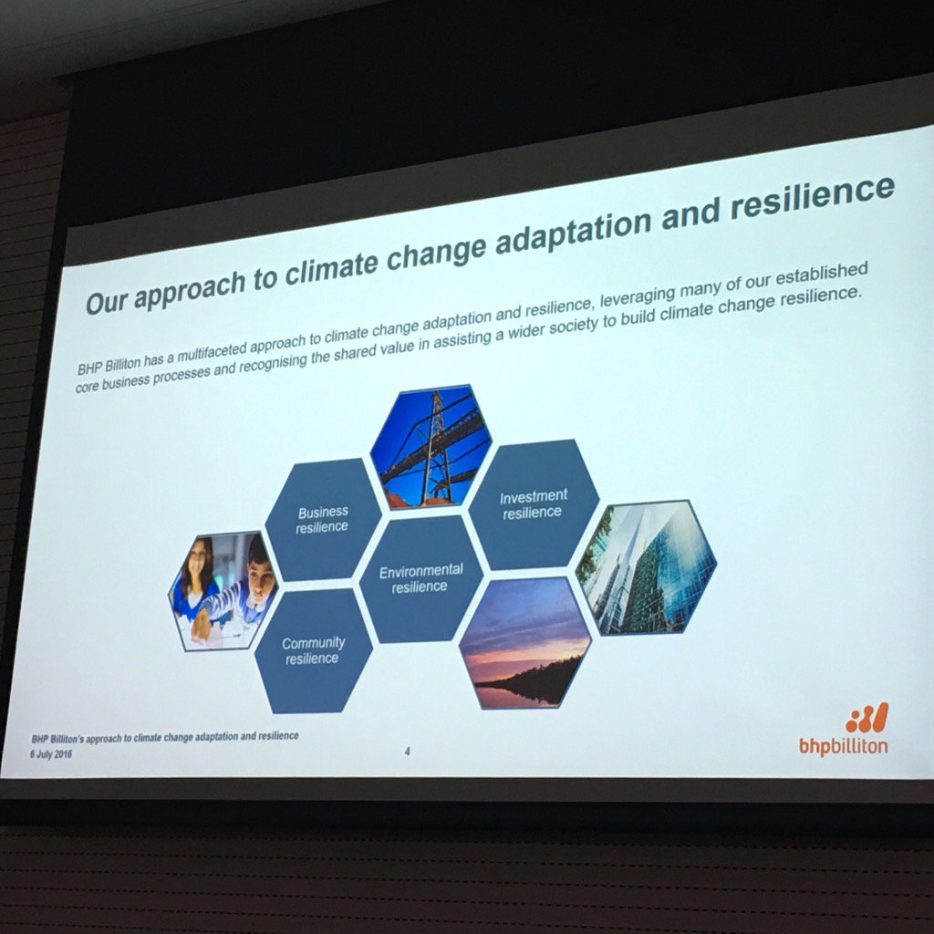 <a href="/bhpbilliton/">BHP</a> considering investment implications within climate change adaptation and resilience strategy #adapt2016