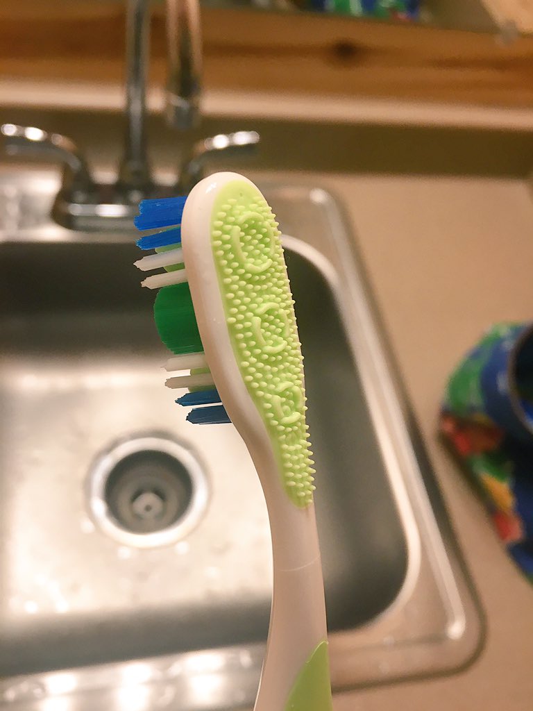 GwenHowell's tweet photo. Update from camp: AFTER A DAY AND A HALF I AM IN POSSESSION OF A TOOTHBRUSH.  (It even has a tongue scrubber!!!) https://t.co/PuXeAgY3UX