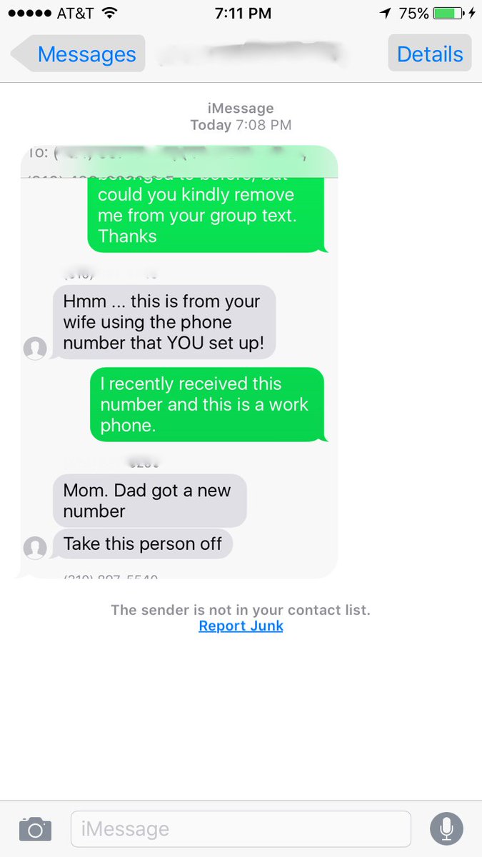 sljrob's tweet photo. When you get that txt from a stranger and you ask to be removed from group msg #awkwardtexts #embarrassingtexts https://t.co/dVbHglCugN