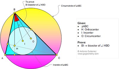gogeometry's tweet image. #Geometry Problem 1231: #Triangle #Orthocenter #Incenter #Circumcenter  Bisector

Details: gogeometry.com/school-college…