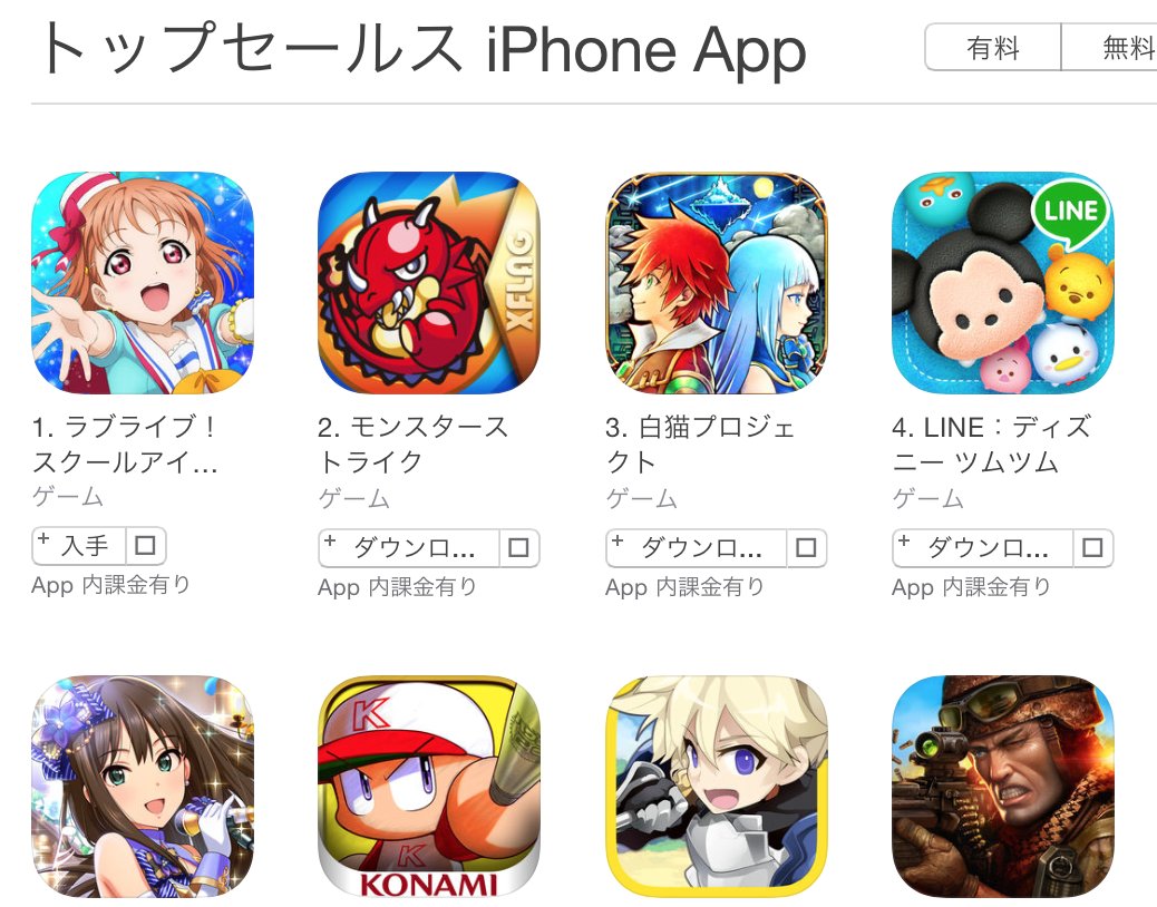 おーた スクフェスiphoneのトップセールス一位だ