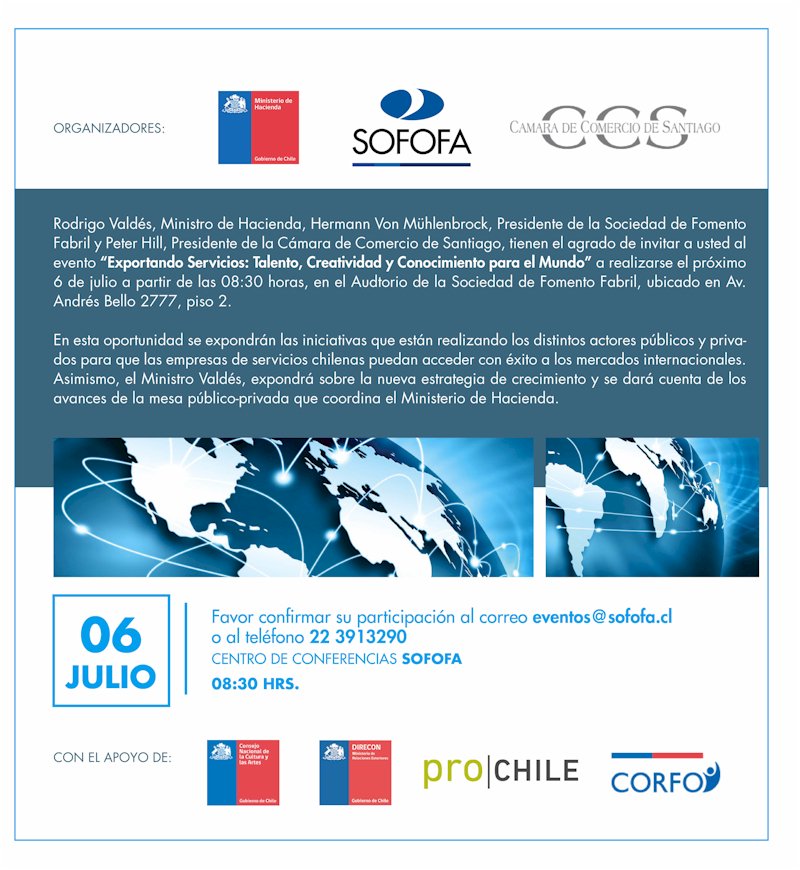 ChileXSS's tweet photo. Seminario Exportando Servicios: Talento, Creatividad y Conocimiento para el Mundo https://t.co/wdK0iwtnyy