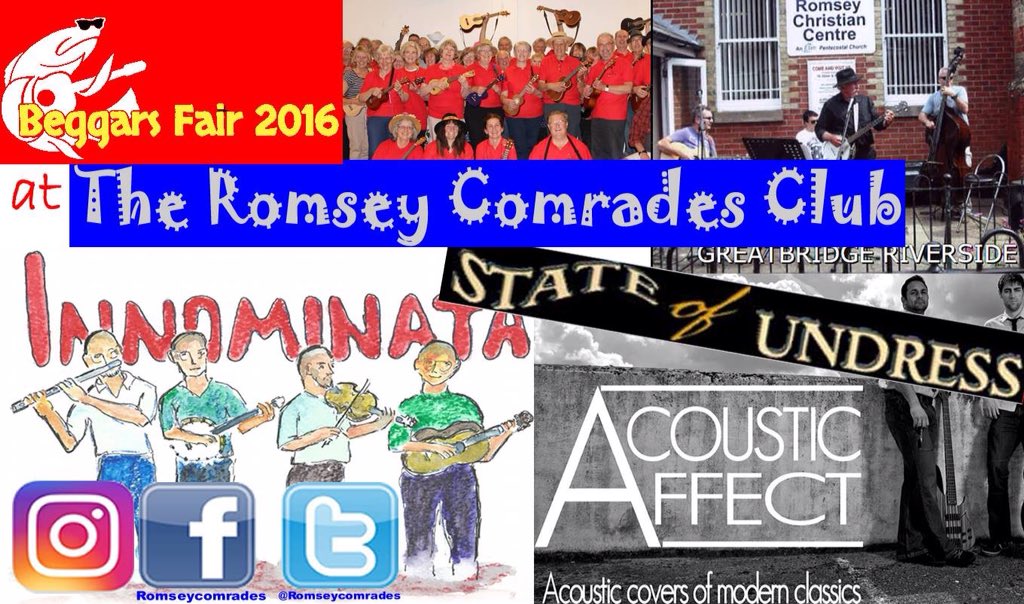 15.45-16.00 Greatbridge Riverside Band
17.45-18.30 Romsey Ukulele Group
#beggarsfair #romsey