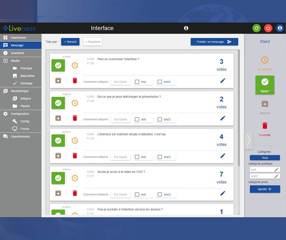 [Update] Notre back-office se met sur les standards "Material Design" de Google. 
liveness.tv