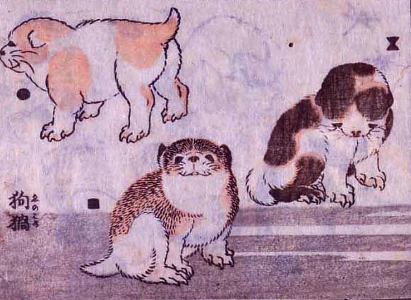 北斎は子犬も可愛らしく描いています。微妙な可愛さの「狆」と比べると