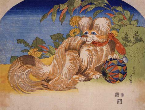 北斎は子犬も可愛らしく描いています。微妙な可愛さの「狆」と比べると