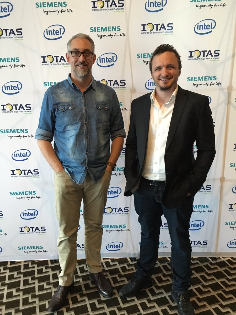 DigitlabSA's tweet photo. Our CEO @mikeasaunders and CTO @stevegardnersa ready for #IoTAS2016 at the @IoTAfricaSummit &amp; Smart Expo 2016. https://t.co/OkDf0x3UMH