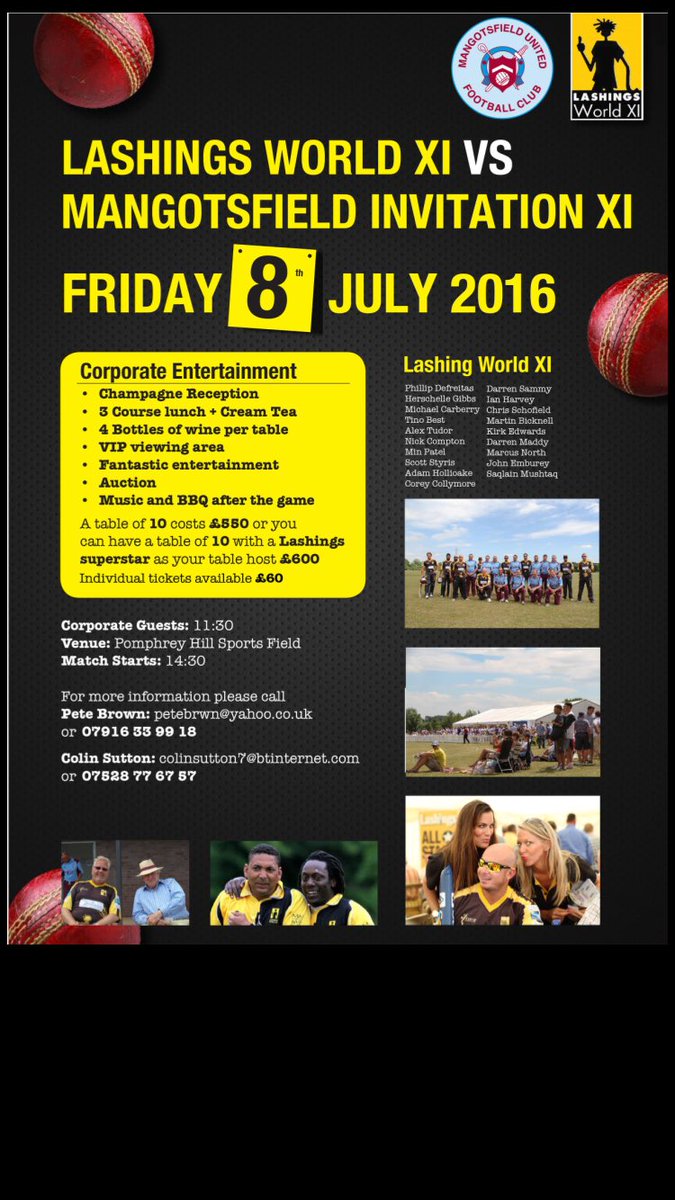 Mango_JFC_CC's tweet photo. @LashingsWorldXI team news for Friday @MontyPanesar coming for a cider and @blowersh back on the mic #mydearoldthing https://t.co/wfyzyM1VPq