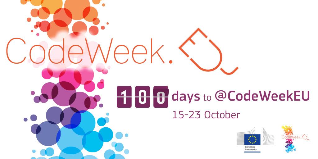 CodeWeekEU's tweet image. Countdown to Europe Code Week: 100 days to go! #CodeEU Let's get on the Map &amp; get Coding events.codeweek.eu =o)