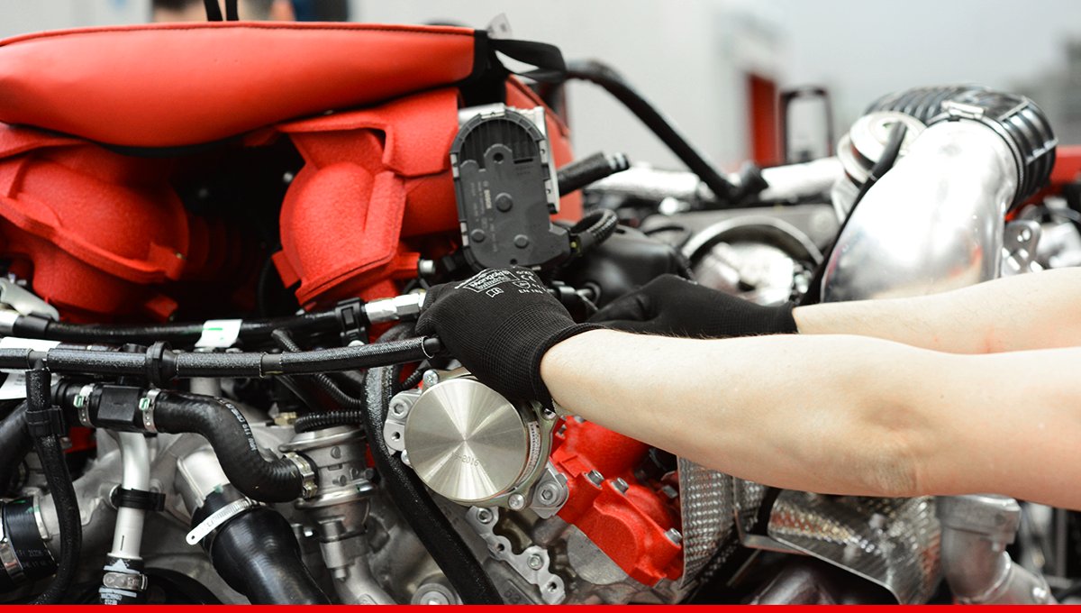 Ferrari's tweet photo. A daily routine, the creation of the #Ferrari V8 Turbo, one of the world’s most powerful engines. https://t.co/lg1bIMXUSa