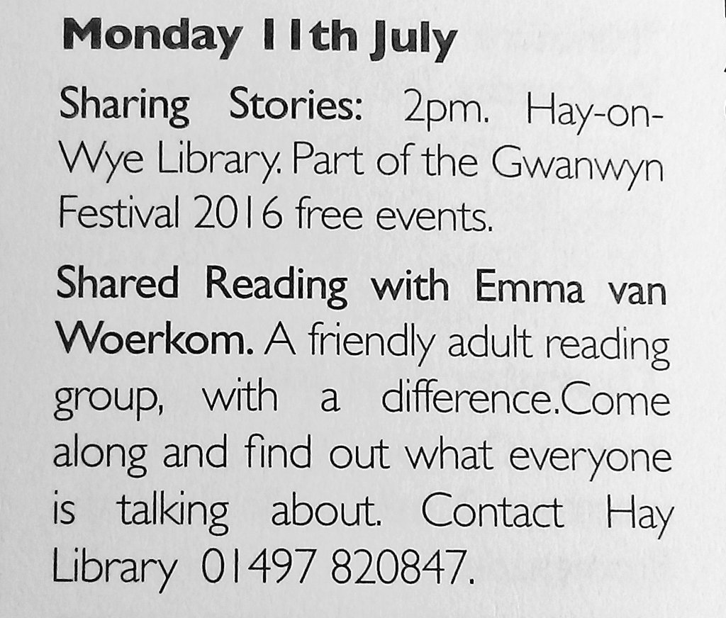 thehaywriter's tweet photo. Thank you #wyelocal for advertising @HayLibraryPowys Sharing Stories events! 😀📖😀 @GwanwynAgeCymru @PowysLibraries https://t.co/vLIWQZUHJa