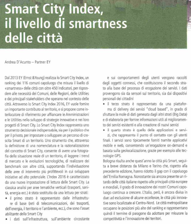 EY_Italy's tweet image. &apos;#SmartCity Index, il livello di smartness delle città&apos; su @Servizi_a_Rete a firma di @Andrea_DAcunto