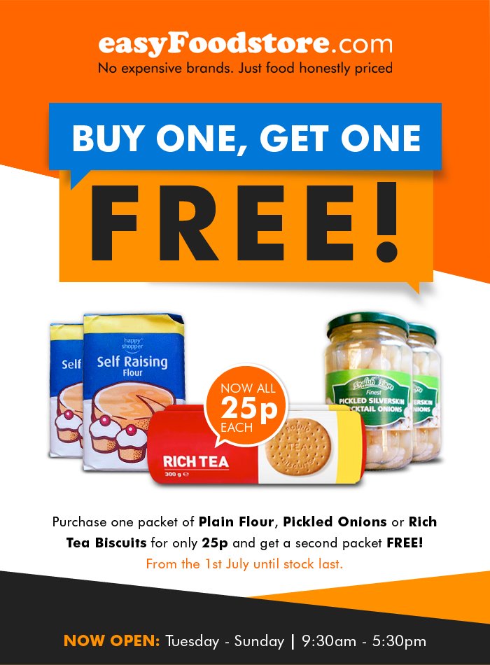easyFoodstore's tweet photo. BUY 1 GET 1 FREE - on Plain Flour, Pickled Onions or Rich Tea Biscuits with easyFoodstore. https://t.co/OZpio06q6q https://t.co/g0bCav1VUU